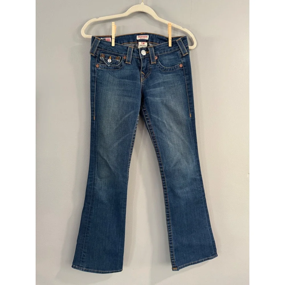 True Religion Becky Bootcut Jeans Petite Dark Wash Denim USA Made Size 26 - Picture 1 of 14